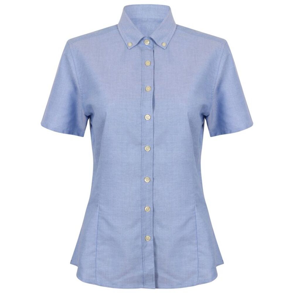 Henbury Womens/Ladies Modern Short Sleeve Oxford Shirt / Blue